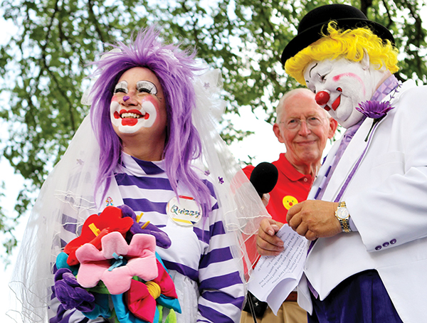 Sheila and Jack Masters exchange wedding vows in their clown makeup on stage at the Red Skelton Festival in Vincennes in June 2010. Quizzy and Flap Jack, as they are known, sure put a slapstick spin on the old fairy tale “happily ever after” ending.