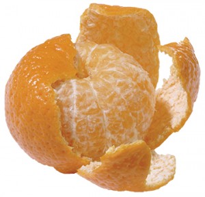 Peel orange on white background, close-up