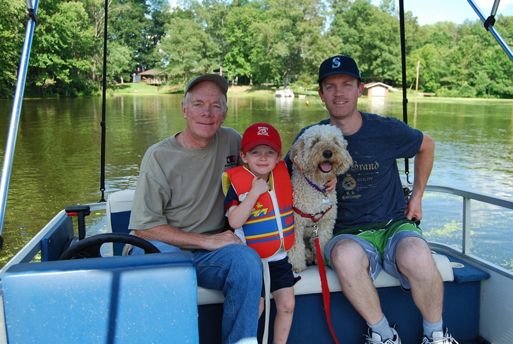 Like father, like son, like grandson. Mark Owens shared this photo of his son Scott, grandson Hayden and dog Freddie doing what they enjoy together — fishing in the boat on the lake.