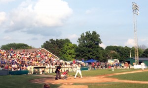 The Lafayette Aviators take the plate at the team's June 1 home opener.