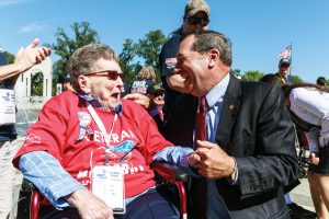 U.S. Sen. Joe Donnelly made a special visit for the veterans at the World War II Memorial.
