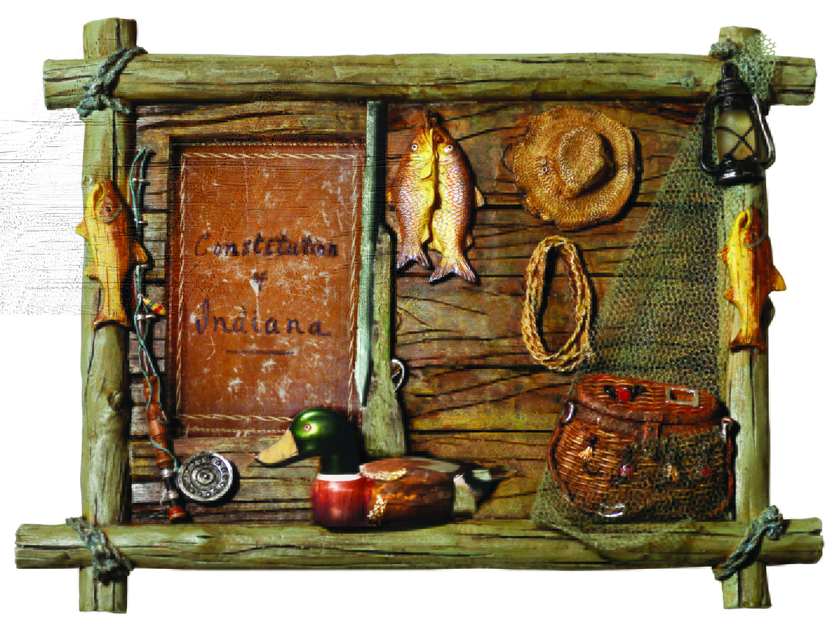 Decorative wooden picture frame Fishing theme Indiana Connection