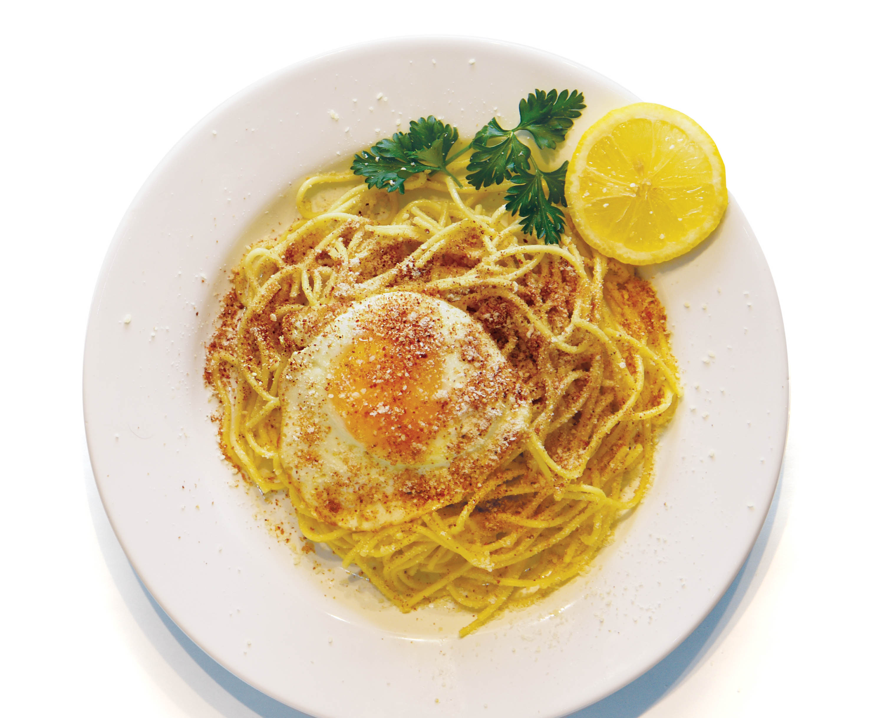 Spaghetti with Fried Eggs and Breadcrumbs - Indiana Connection