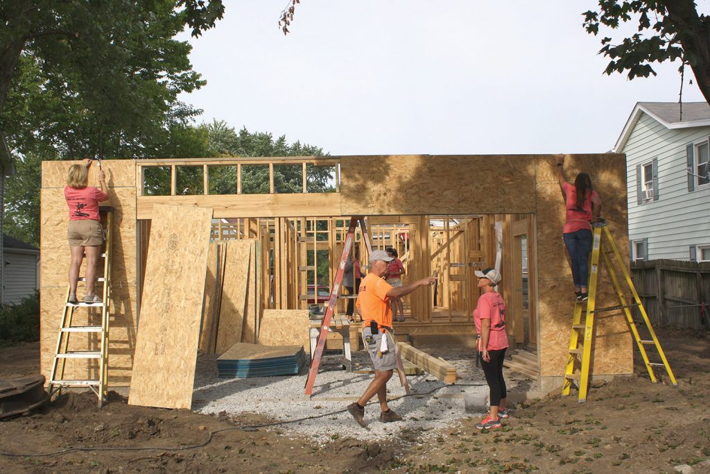 Group building a house for Boone County Habitat for Humanity