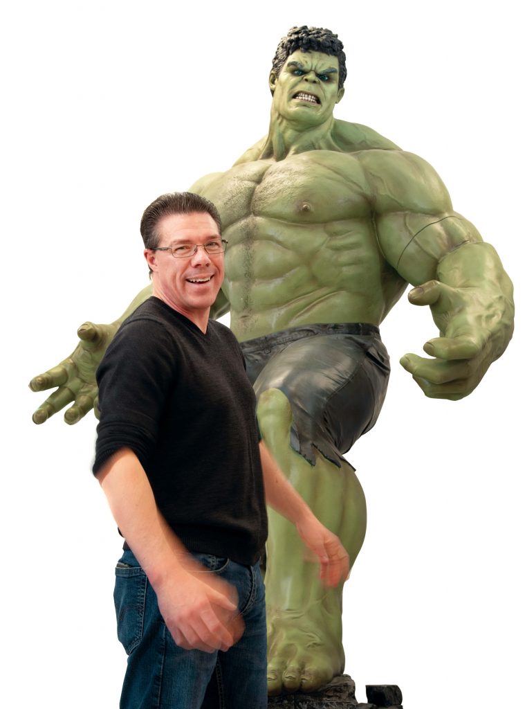 Hall of Heroes Museum Director Allen Stewart with cutout of Hulk