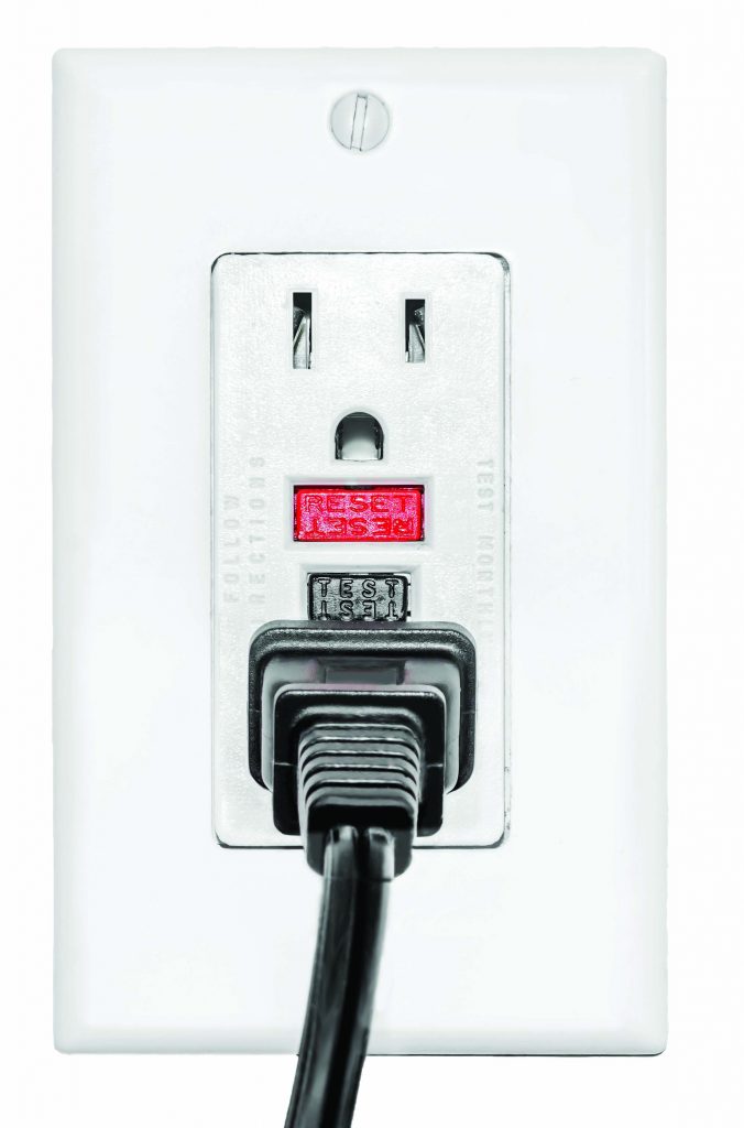 Safety GFCI protected dual electrical outlet, black power plug Indiana Connection