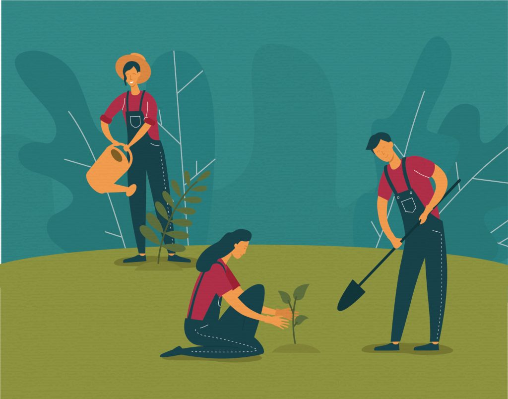 Illustration of people planting trees