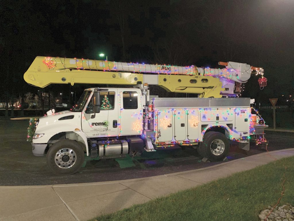 Photo of decorated Clark County REMC line truck