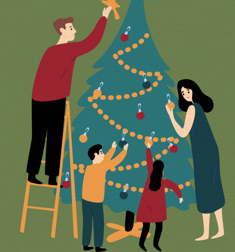 Christmas decorating illustration