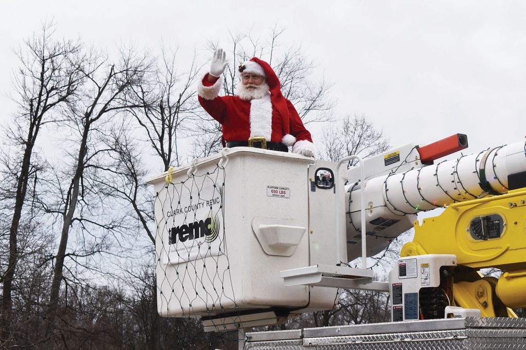 Santa in a bucket truck