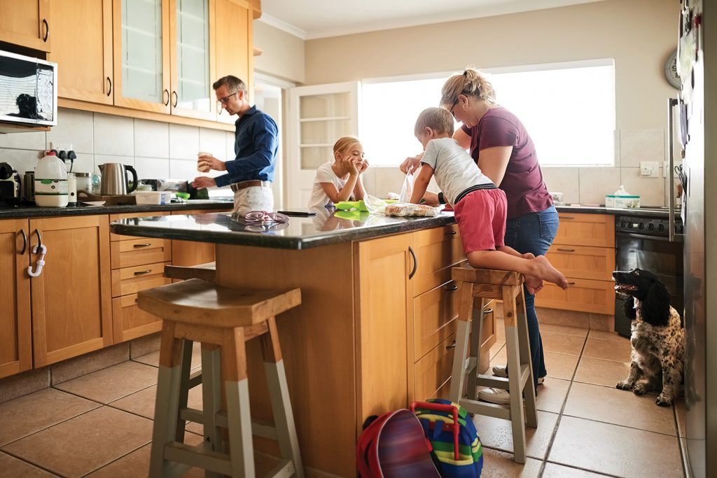 Family around kitchen table