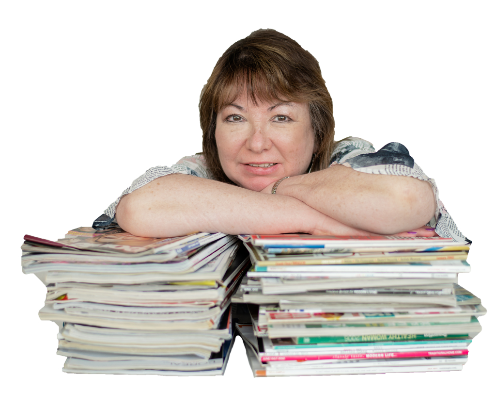 Emily with stack of papers