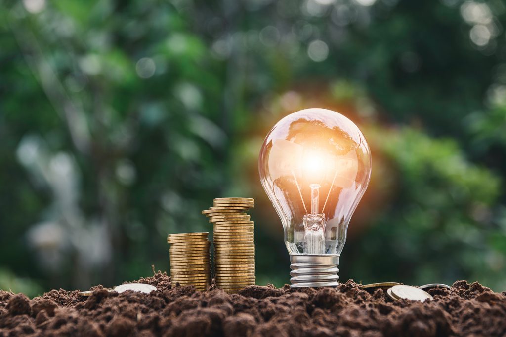 Lightbulb with pennies