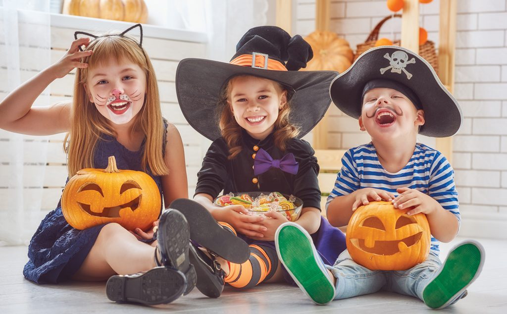 Kids with Halloween costumers
