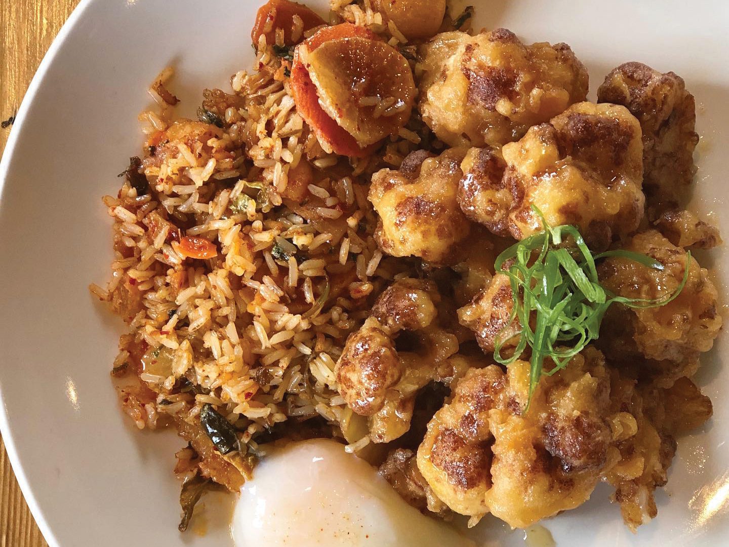 Ewe Tso: cauliflower tempura with kimchi fried rice from Crooked Ewe