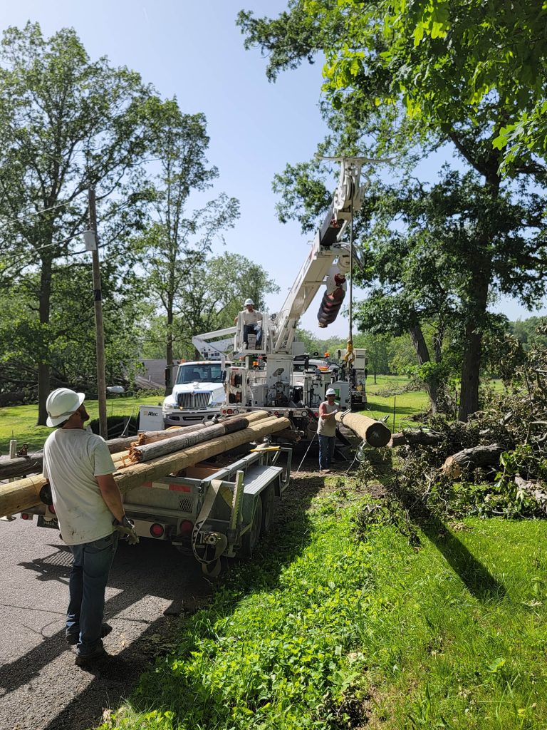Crews working a storm in Noble REMC territory