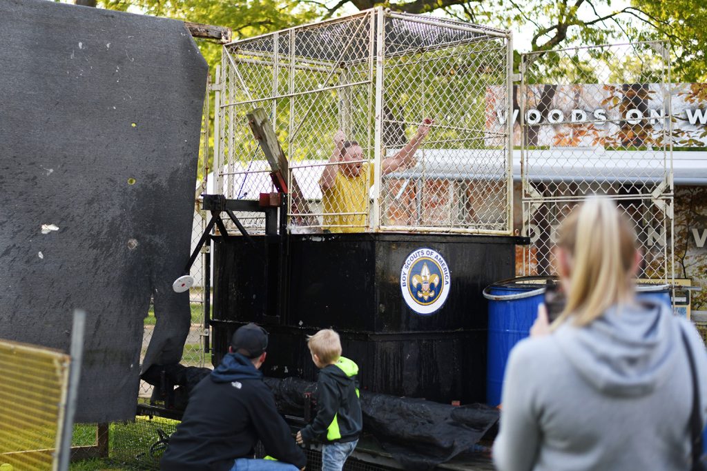 Person in dunk tank