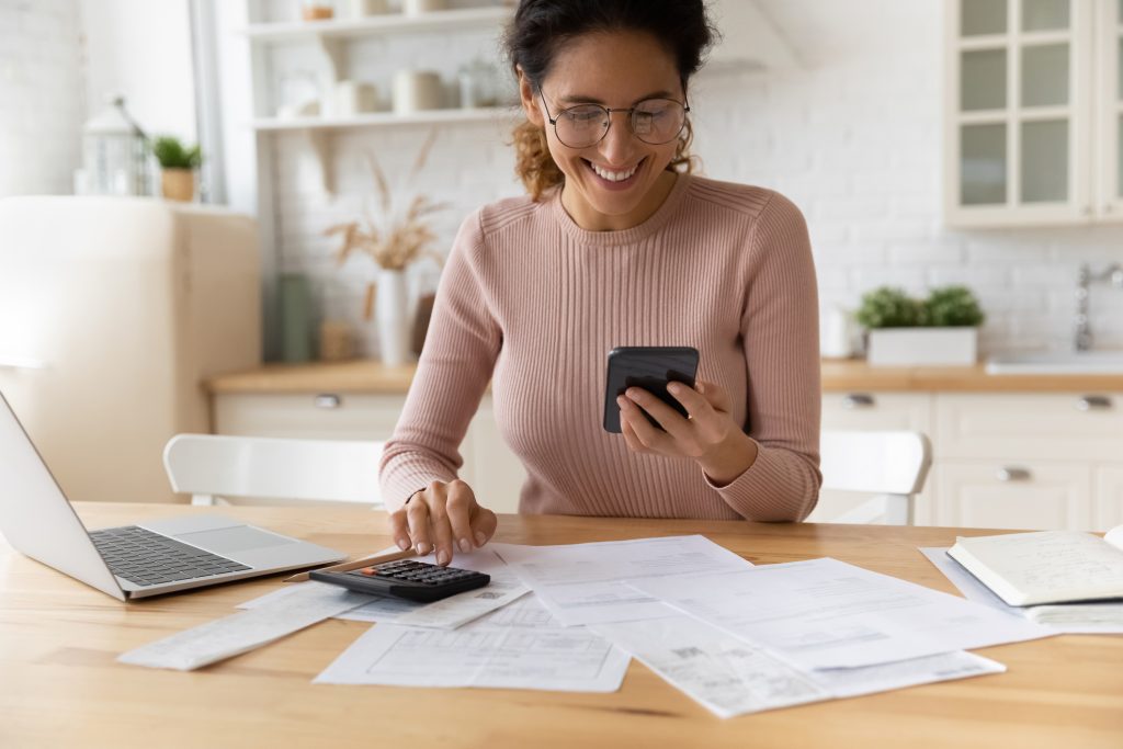 Woman paying bills