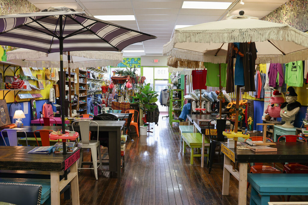 Taproot’s building also serves as a store for Cole’s hand-painted T-shirt business.