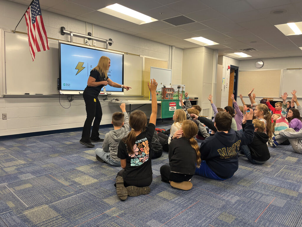 Educators with the National Energy Foundation teach fourth graders at Thorntown Elementary about sources of energy, the flow of electricity, and how to be energy efficient.
