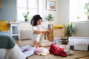 Woman decluttering