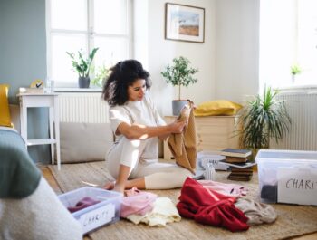Woman decluttering