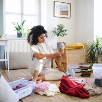 Woman decluttering