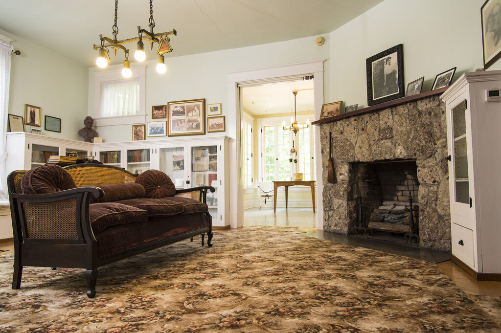 Stratton-Porter enjoyed spending time in the cozy parlor of her Wildflower Woods Cabin.