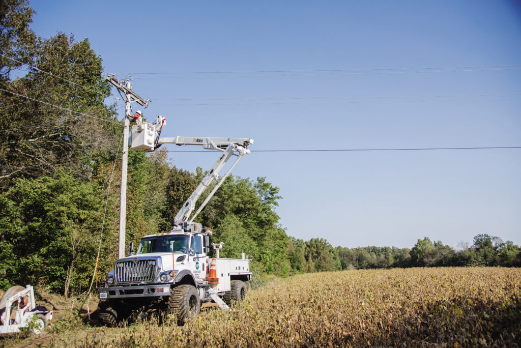 Linetruck working on a power poles