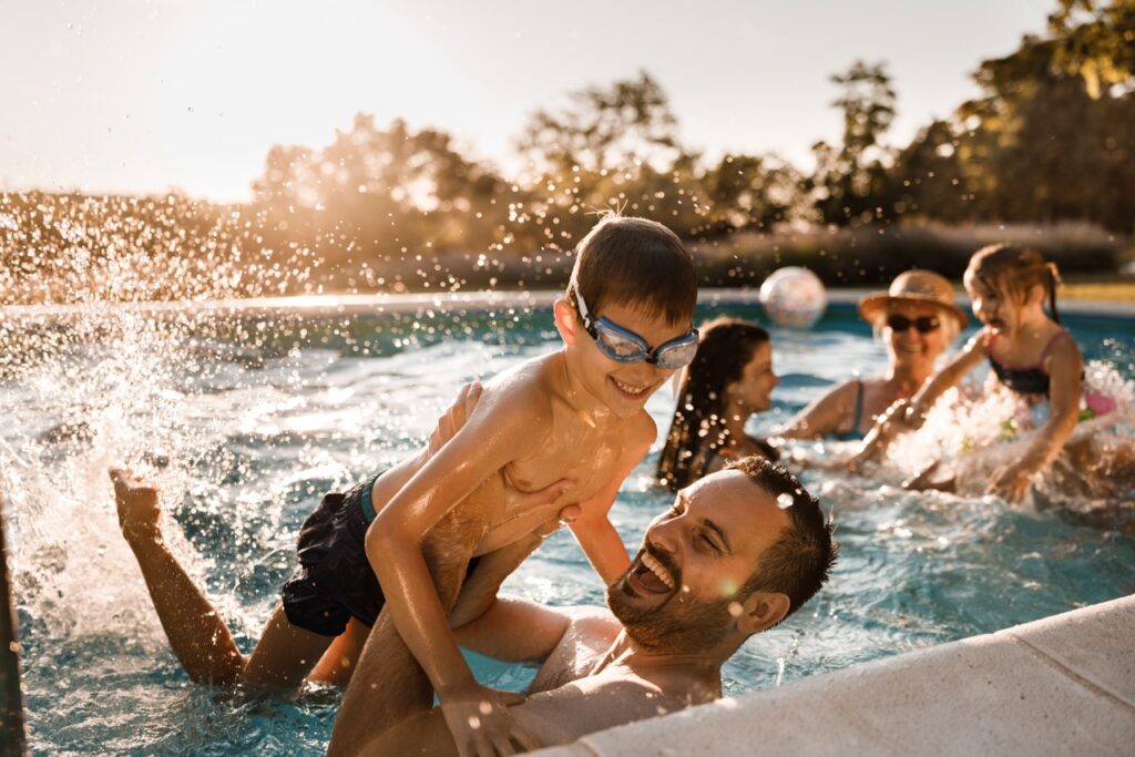 Family in pool